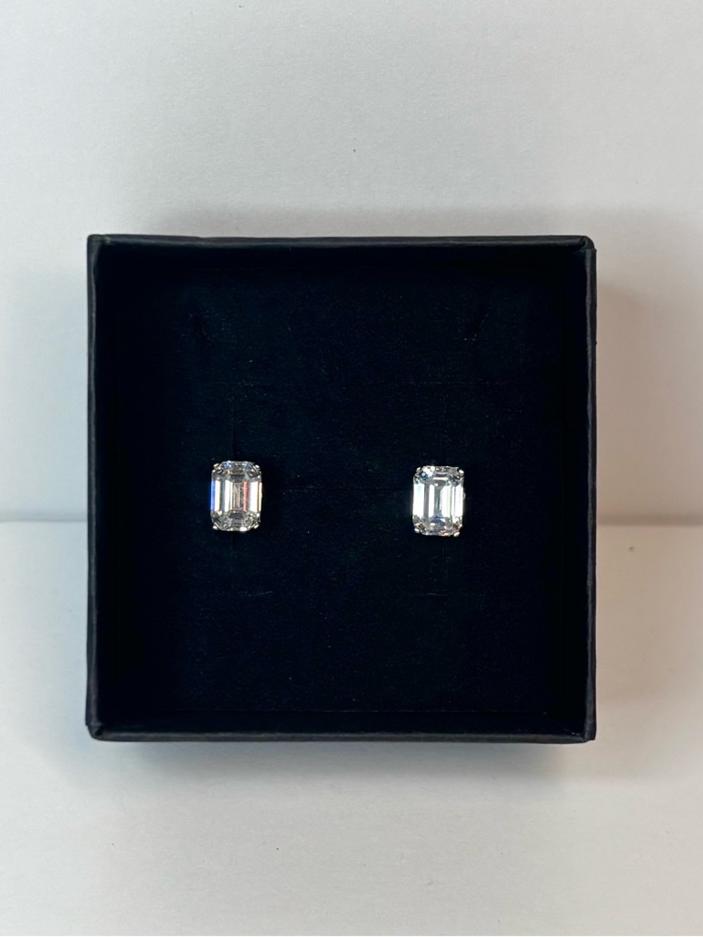 Sterling Silver Emerald Cut Moissanite Pushback Stud Earrings (2 carats)